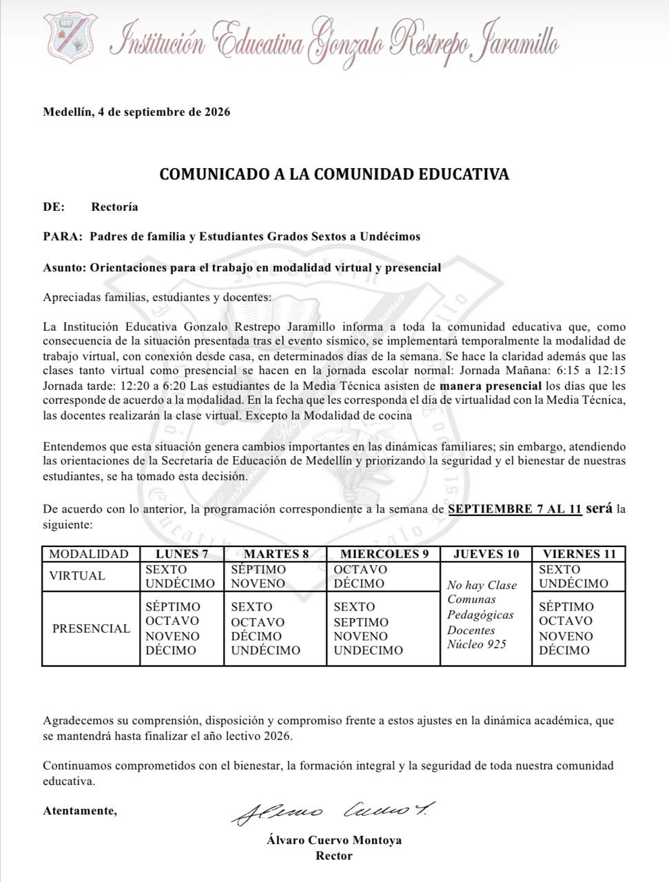 La Agenda para la siguiente semana, va del 08 al 12 de septiembre.